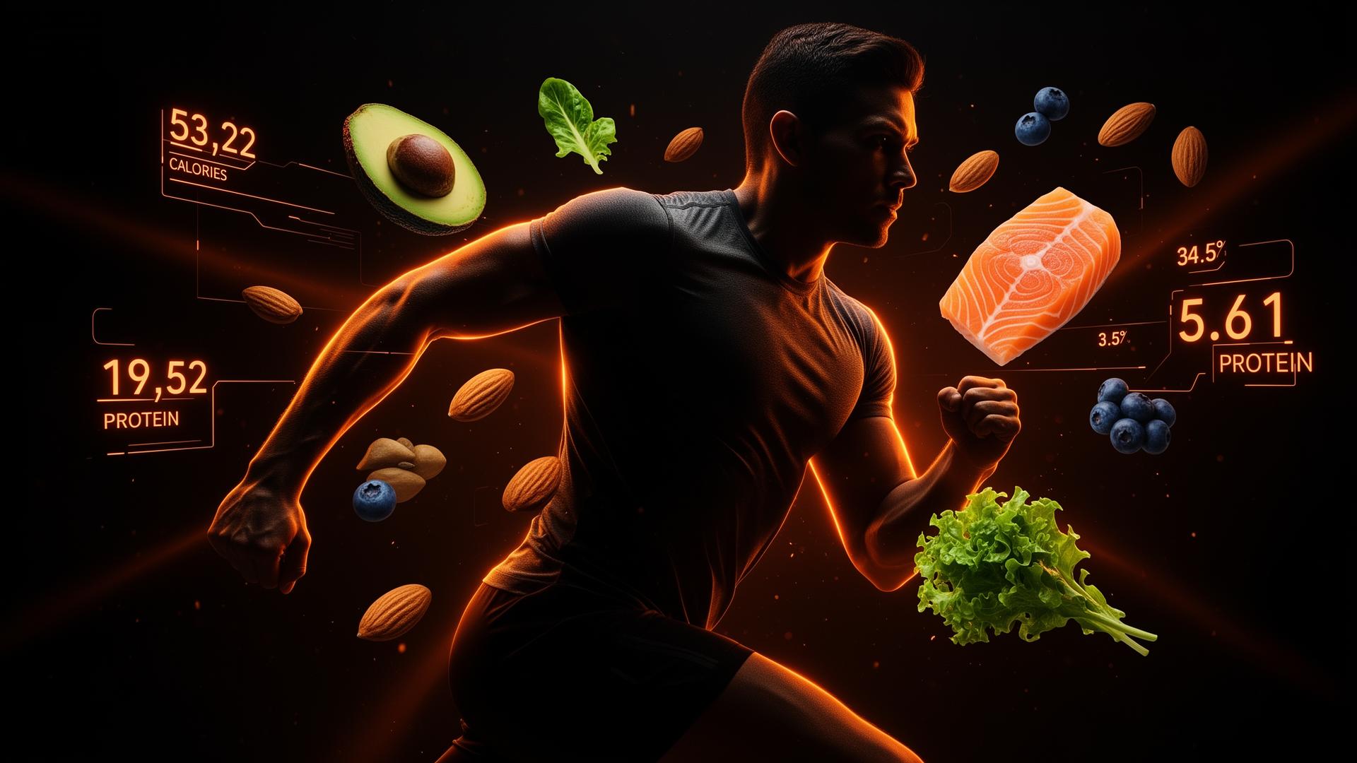 Athlete with floating nutrition data visualization